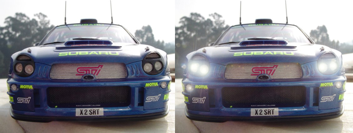 Recriei o efeito dos farois ligados do subaru. A imagem esquerda é naturalmente a imagem base.